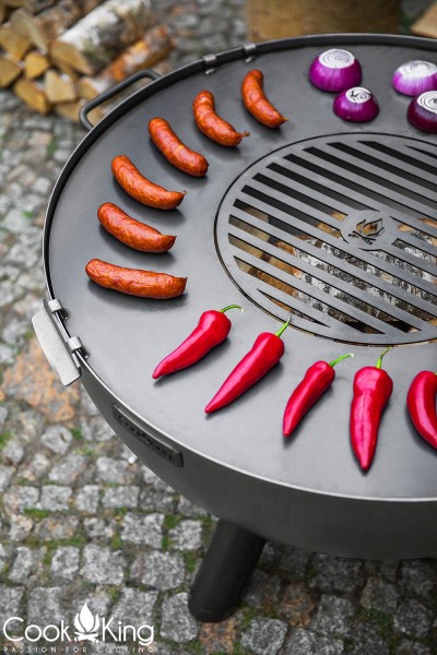 Premium Gartengrill Feuerschale Ø 85cm, Bratplatte und Grillrost